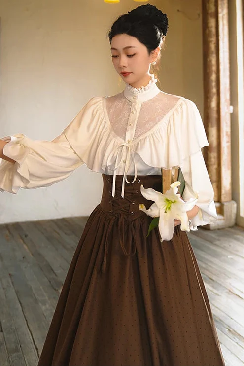 Retro Mist Pearl Satin Blouse