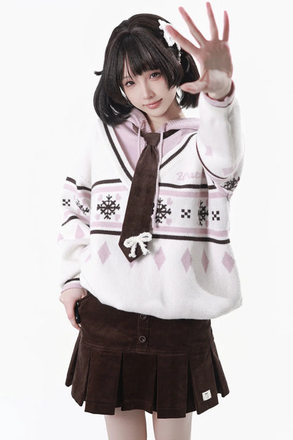 Fair Isle Hooded Top + Skirt + Tie