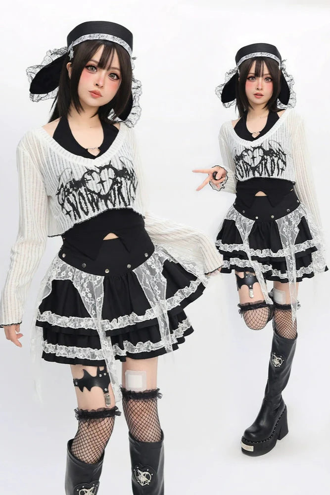 Punk Style Top + Lace Skirt