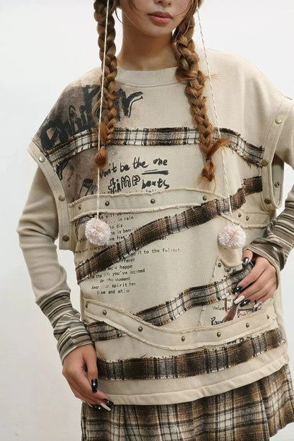 Oversized Plaid Sweatshirt