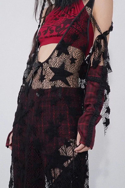 Sheer Star Mesh Asymmetrical Top