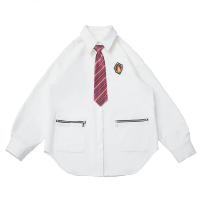 College Knit Vest + Shirt + Long Skirt + Pants + Tie