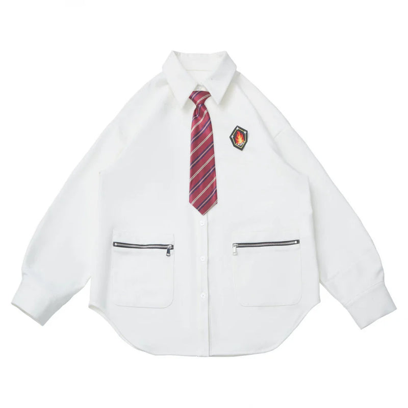 College Knit Vest + Shirt + Long Skirt + Pants + Tie