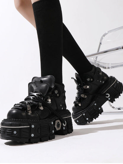 Dark Punk Platform Metal High Top Shoes [plain/with Chain Nut]