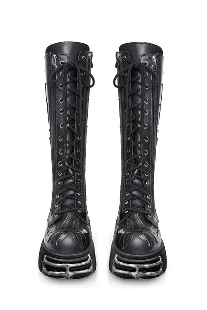 Dark Lace-up Slim Long Boots