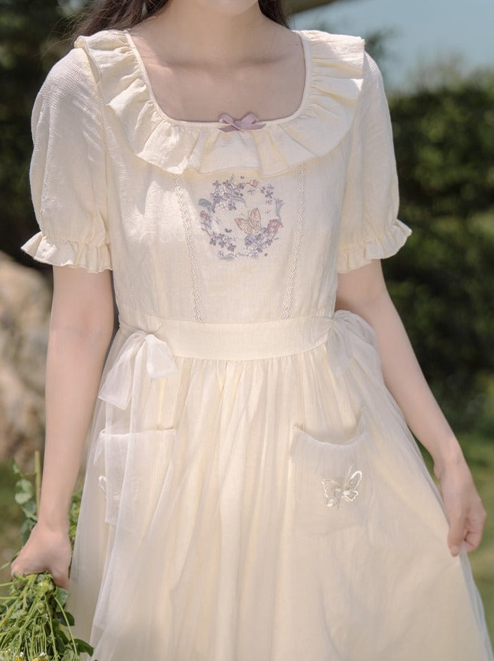 Ruffle Collar Double Ribbon Dress