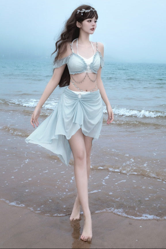 Light Blue Split Mermaid Swimsuit Set