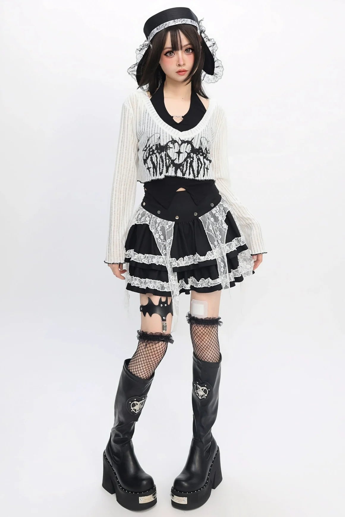 Punk Style Top + Lace Skirt