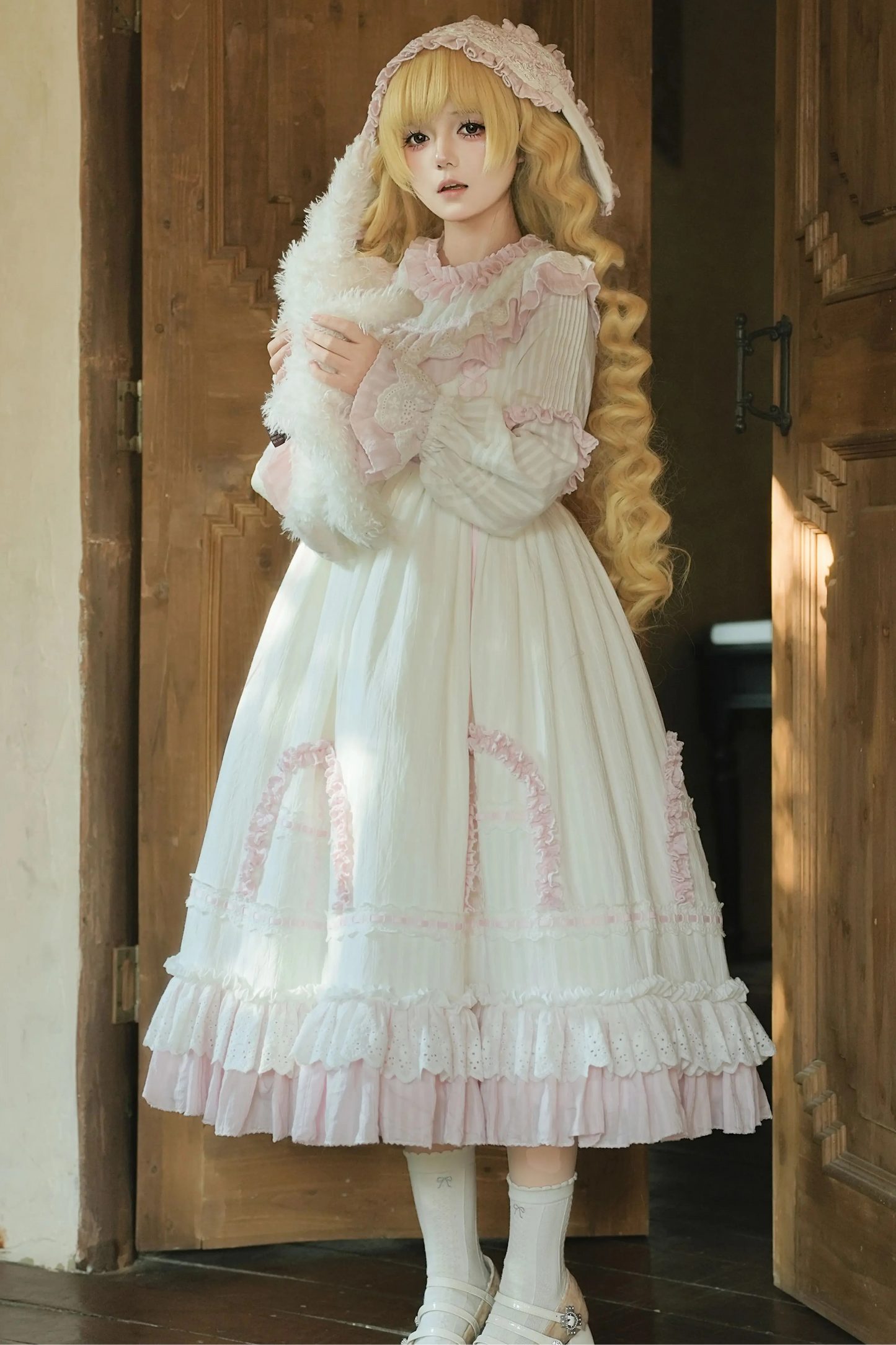 Rabbit Twin Pink Lolita Dress + Rabbit Headband