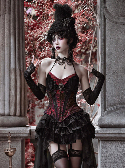 Duchess Gothic Velvet Long Tail Belt Suspender Tulle Dress Suit