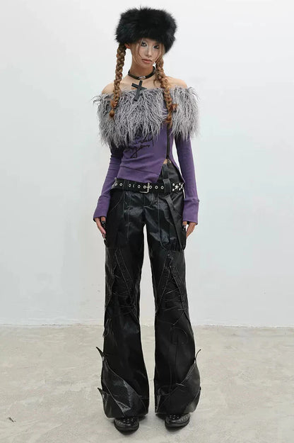 Zip Faux Fur Shoulder Top
