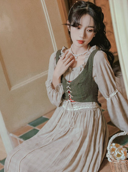 Nordic Pastoral Vest Linen Dress