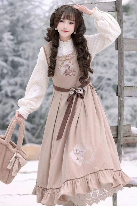 Antique Lace Corduroy Dress + Blouse