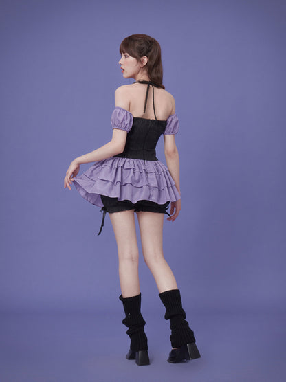Concert God Dress Black Purple Tiered Dress