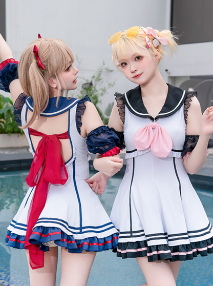 Marine Sailor Lolita Ruffled Dress Swimsuit