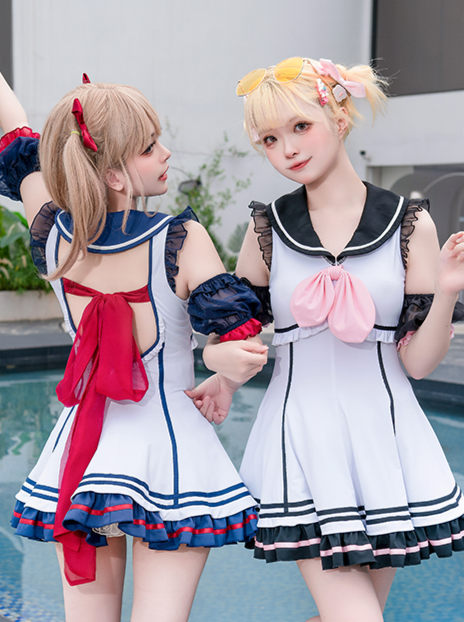 Marine Sailor Lolita Ruffled Dress Swimsuit