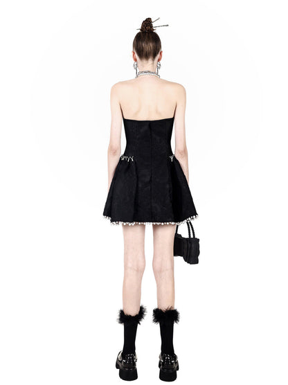 Electric Moon Dark Flower Embroidered Tube Top Pearl Dress