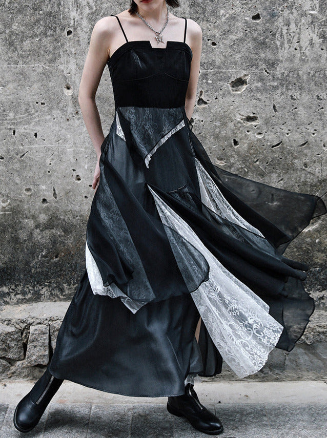 Dark Cool Paneled Asymmetric Ring Dress