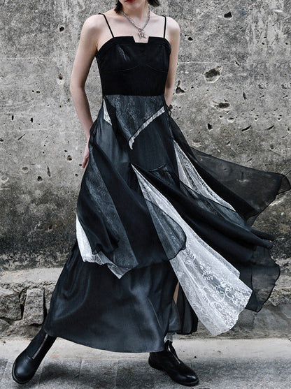 Dark Cool Paneled Asymmetric Ring Dress