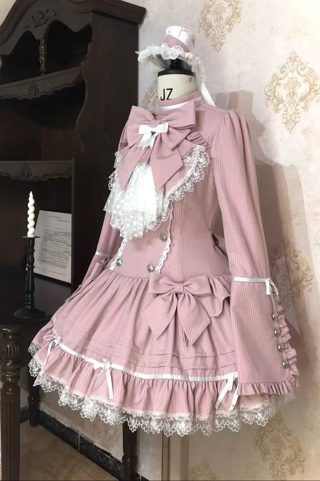[pre-order Deadline: April 25] Phantom Cat Sweet Ribbon Stripe Lace Bell Sleeve Lolita Dress