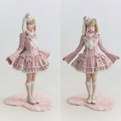 [pre-order Deadline: April 25] Phantom Cat Sweet Ribbon Stripe Lace Bell Sleeve Lolita Dress