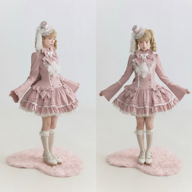 [pre-order Deadline: April 25] Phantom Cat Sweet Ribbon Stripe Lace Bell Sleeve Lolita Dress
