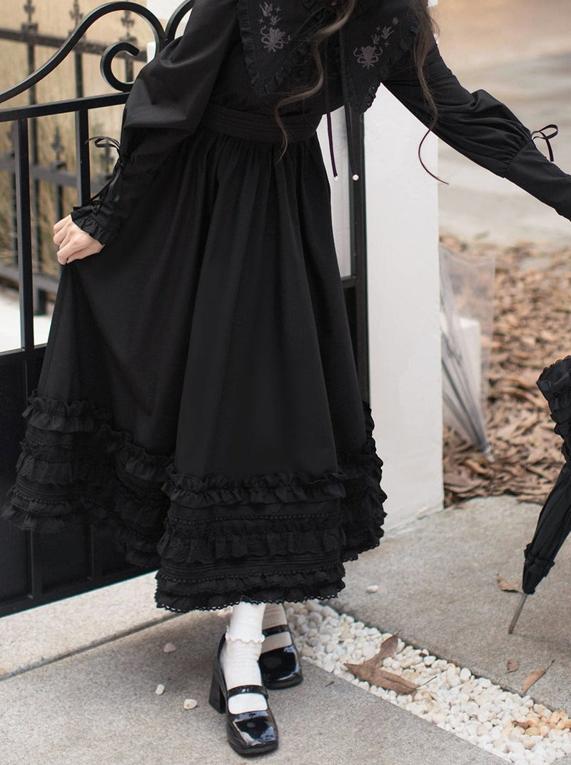 Retro French Leg-of-mutton Dark Dress + Belt