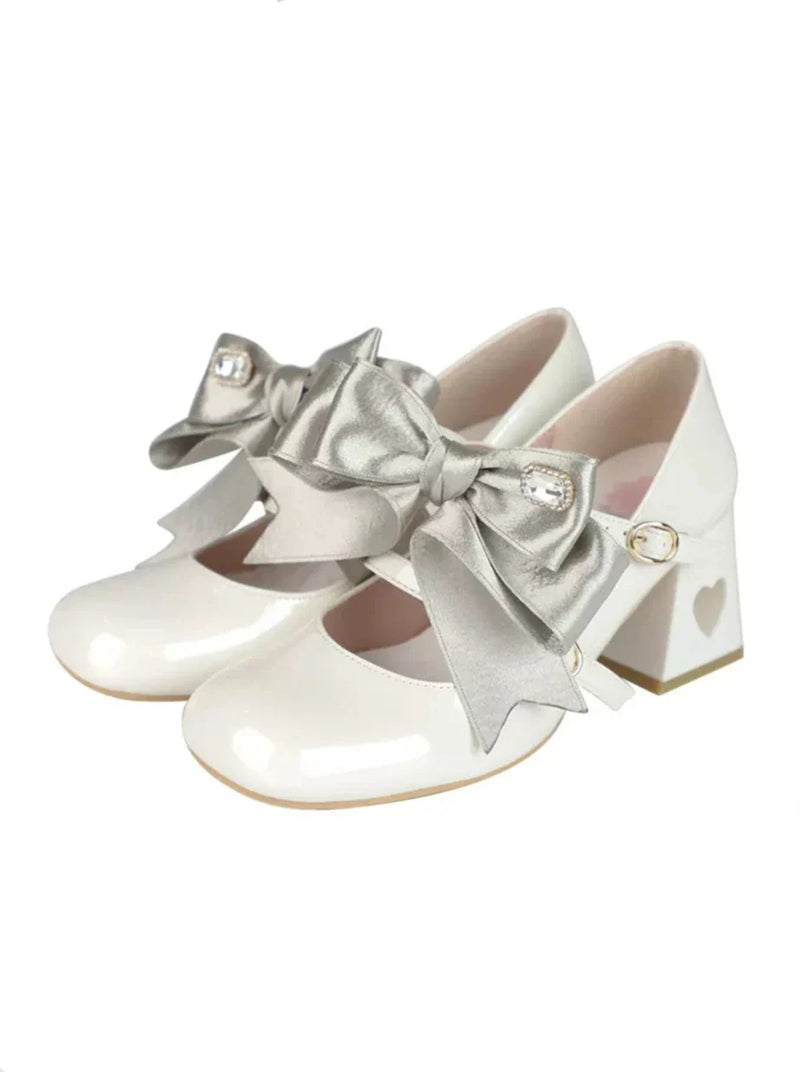 Ribbon Open Heart High Heel Lolita Shoes [jewel Ribbon/normal Ribbon]
