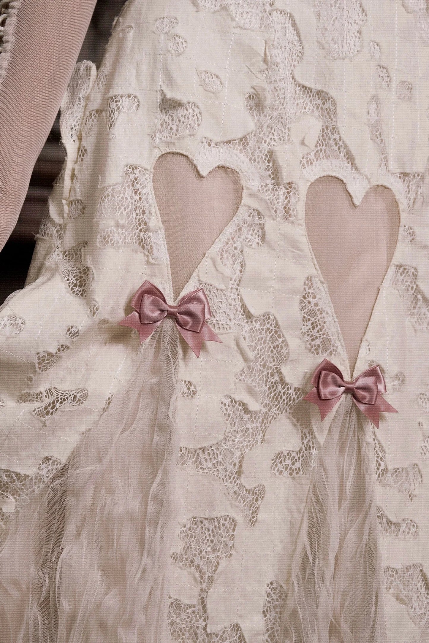 Cotton Love Heart Ribbon Cutout Lace Slip Dress