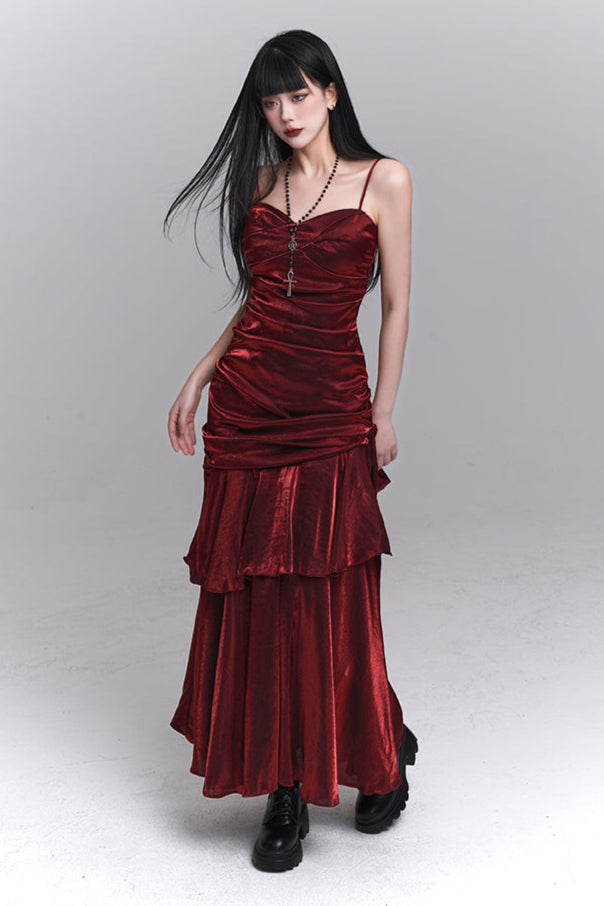Dark Red Suspender Dress