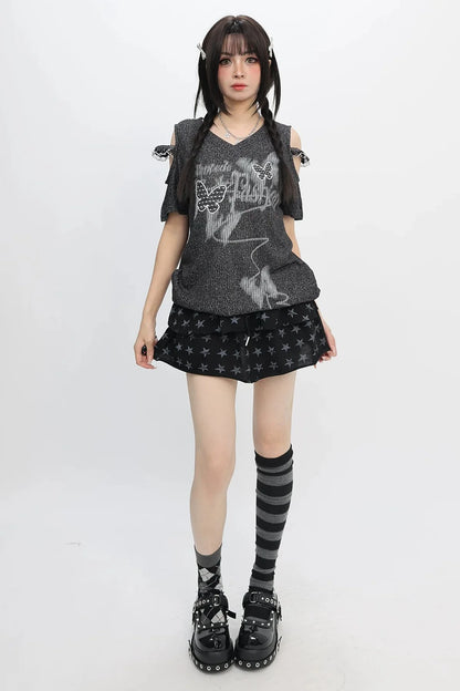 Butterfly Graffiti Off-shoulder Top