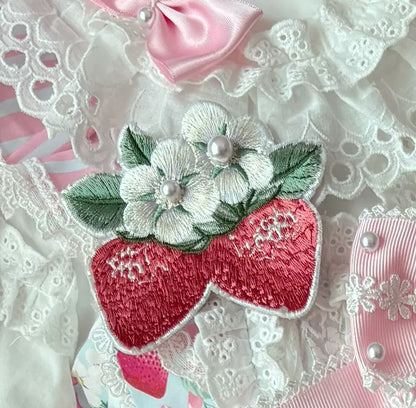 [pre-order Deadline: April 29] Strawberry Rabbit Ear Ribbon Shirt + Ruffled Shoulder Lace Ribbon Jk School Uniform Dress + Full Set/complete Set
