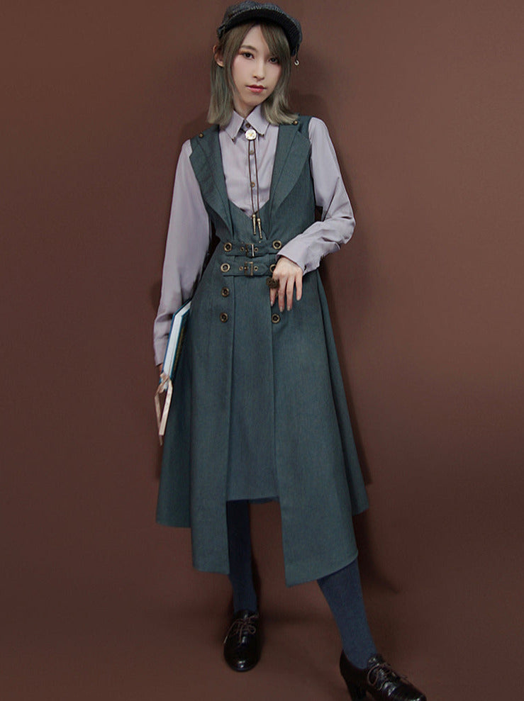 Steam Retro College Style Suit Collar Sleeveless Vest Dress [short/long]