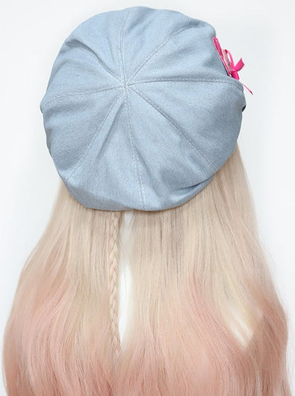 Charm Heart Denim Blue Beret
