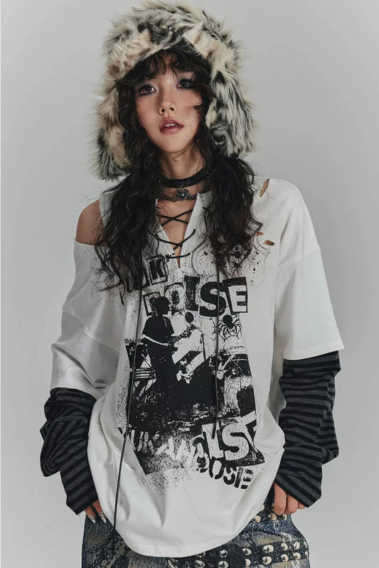 Retro Dark Border Loose Top