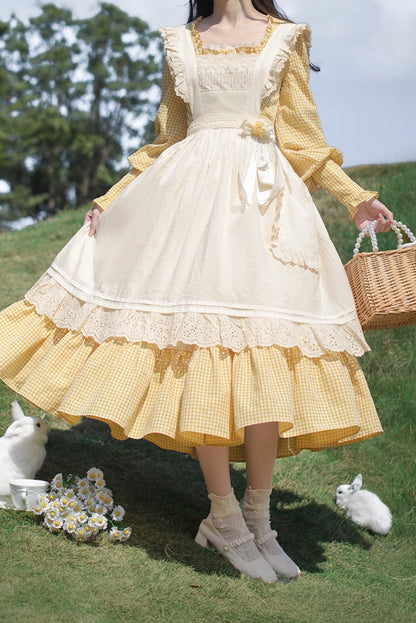 [pre-order] Retro Girly Yellow Dress + Apron + Ribbon