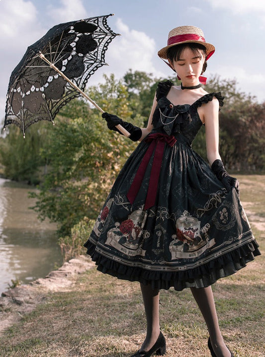 Print Rose Bird Art Design Dress