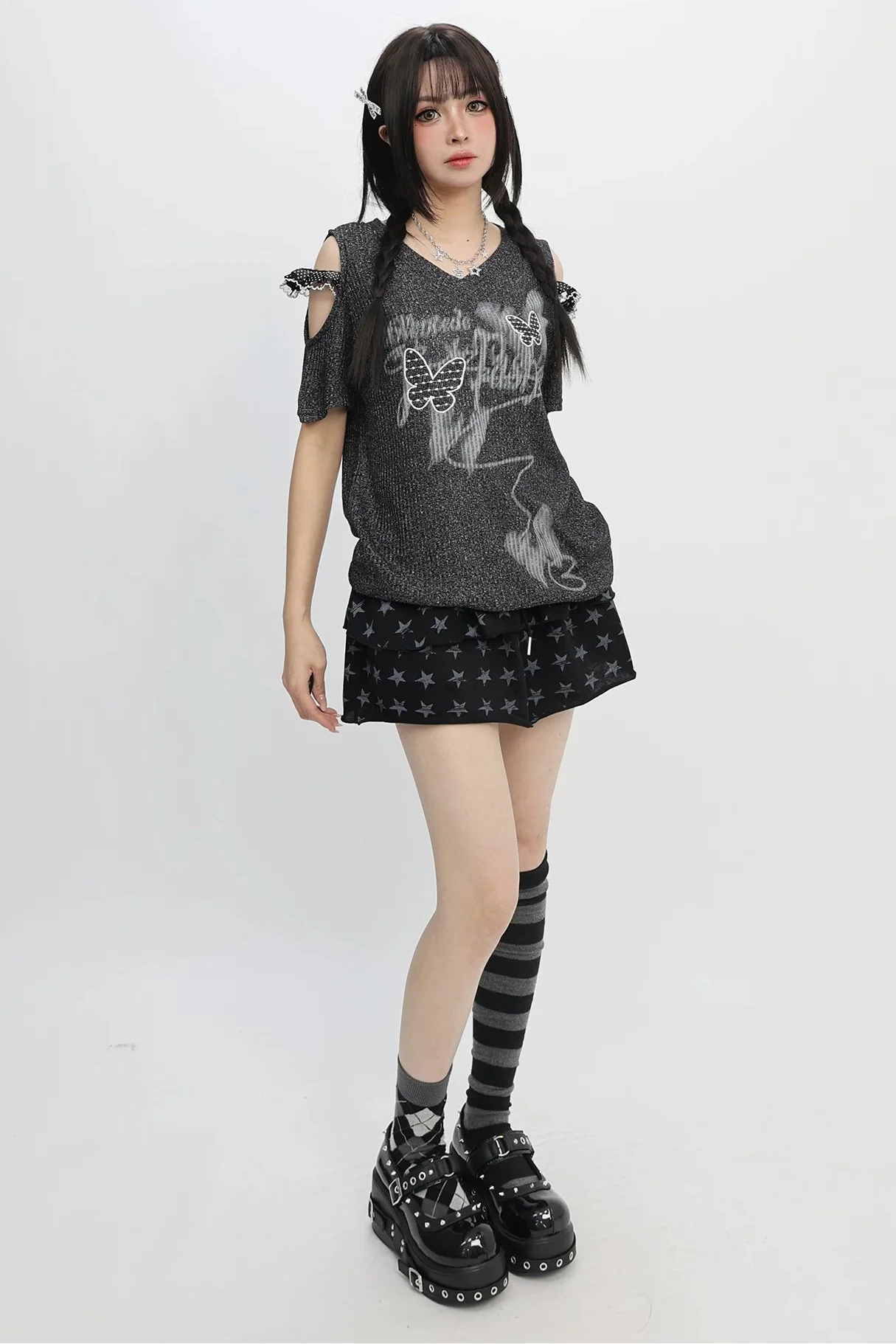 Butterfly Graffiti Off-shoulder Top