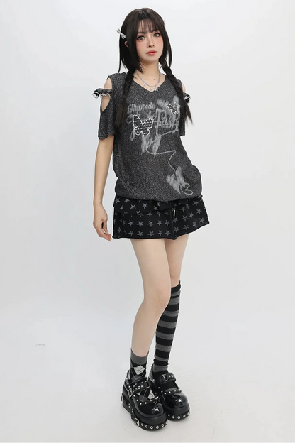 Butterfly Graffiti Off-shoulder Top