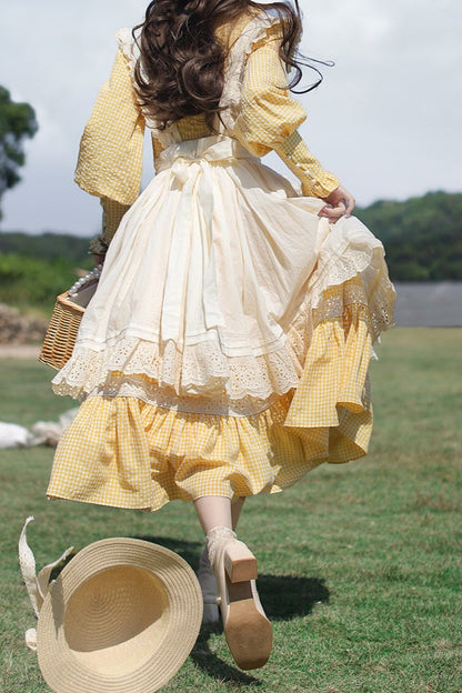 [pre-order] Retro Girly Yellow Dress + Apron + Ribbon