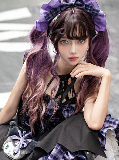 Punk Rock Halterneck Irregular Plaid Suspender Dress + Head Accessories