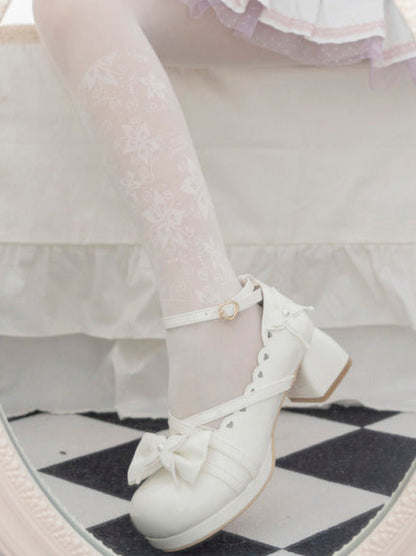 Lolita Sweet Mid-heel Round Toe Ribbon Shoes