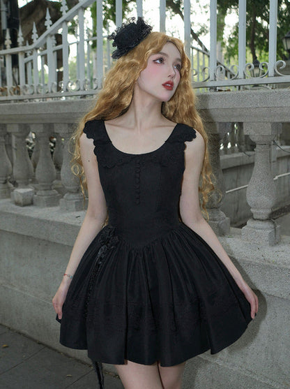 Night Traveler Classic Black Gothic Lace Jacket Dress + Ruffle White Blouse and Black Dress