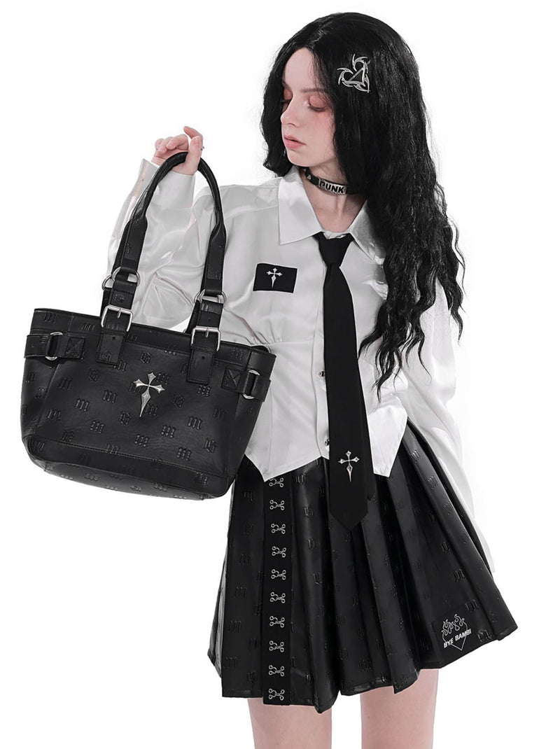 Gothic Cross Embossed Shoulder Bag