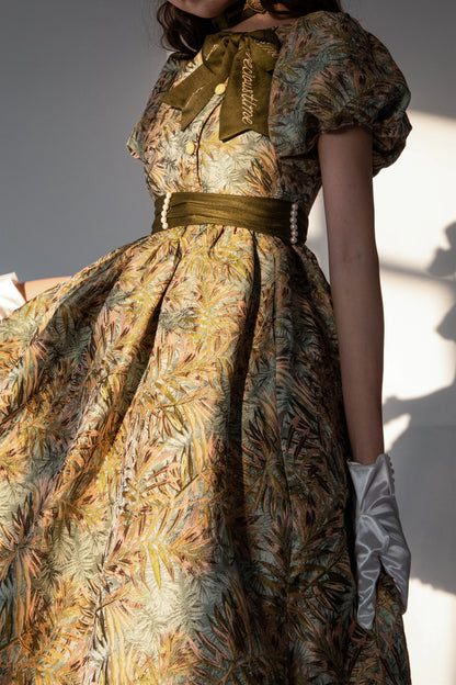 Golden Flower Design Dress + Skirt + Coat + Vest