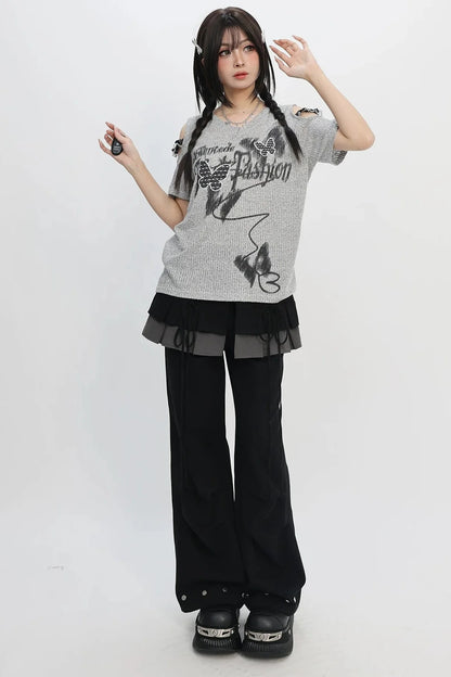 Butterfly Graffiti Off-shoulder Top