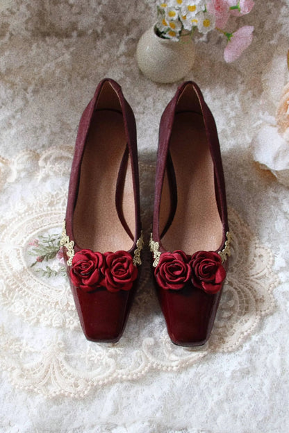 Retro Square Toe French Leather Stitch Flat Heel