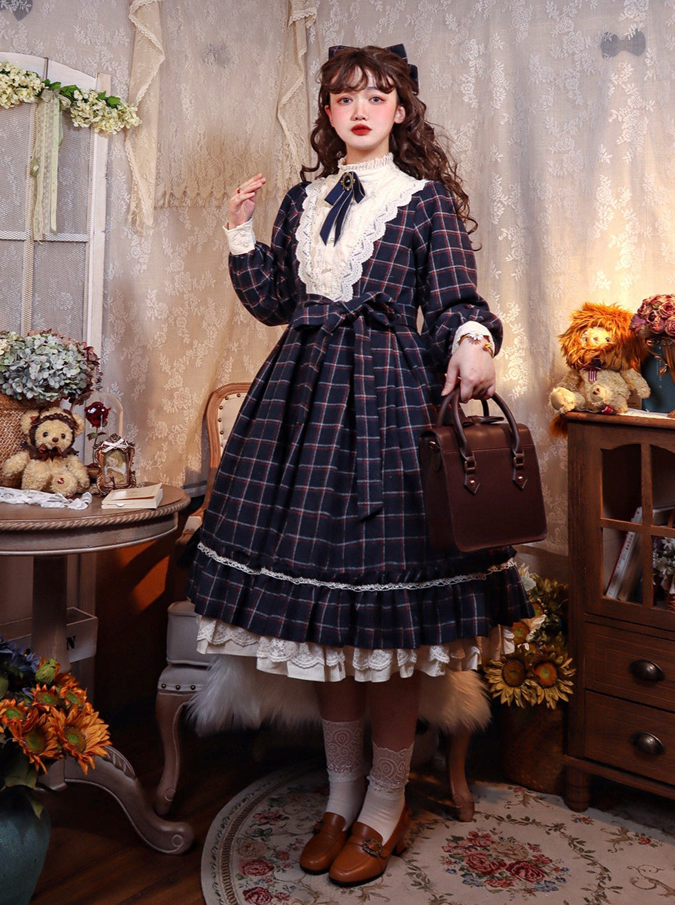 Retro Girl Volume Check Lolita Dress [pre-order]