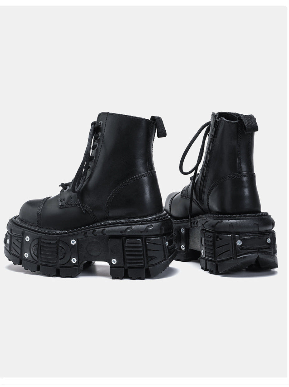 Dark Punk Metal Lace-up Platform Short Boots