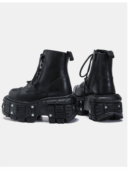 Dark Punk Metal Lace-up Platform Short Boots